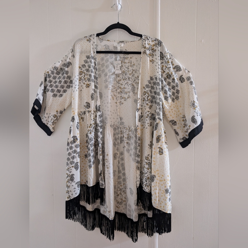 Floral Fringe Kimono Cardigan